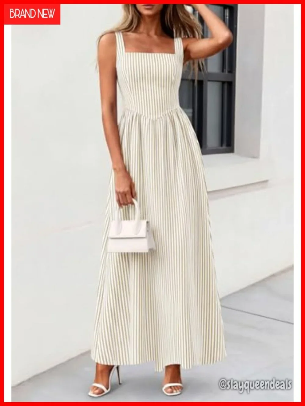 Striped Maxi Dress Square Neck Sleeveless A-Line Summer